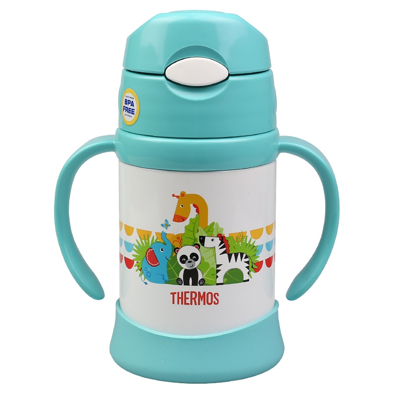 [费雪联名]THERMOS膳魔師 时尚儿童吸管真空304不锈钢保温杯FHI-250-FP 熊猫250ML 304不锈钢保