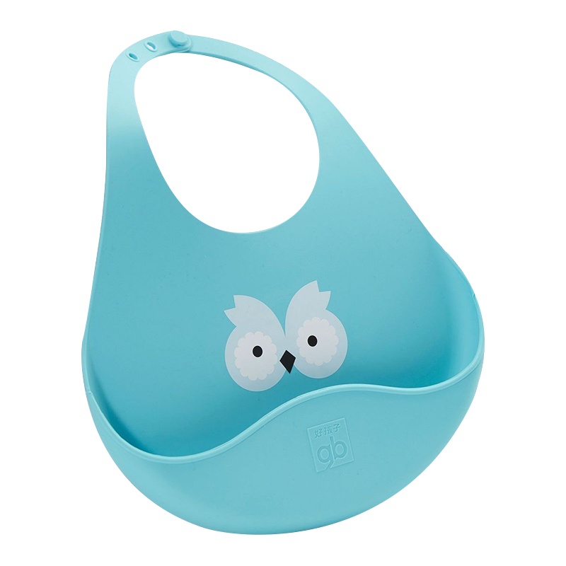 gb好孩子 宝宝硅胶围兜 儿童防水立体饭兜 卡通舒畅蓝