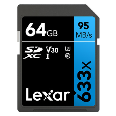 雷克沙(Lexar)64GB SD卡633X 高速U3 读95MB/s 写45MB/s单反微单相机内存卡存储卡