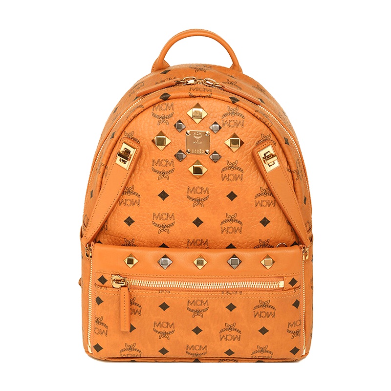 MCM 中性男女款式通用DUAL STARK系列铆钉pvc配皮涂层帆布中小号双肩背包