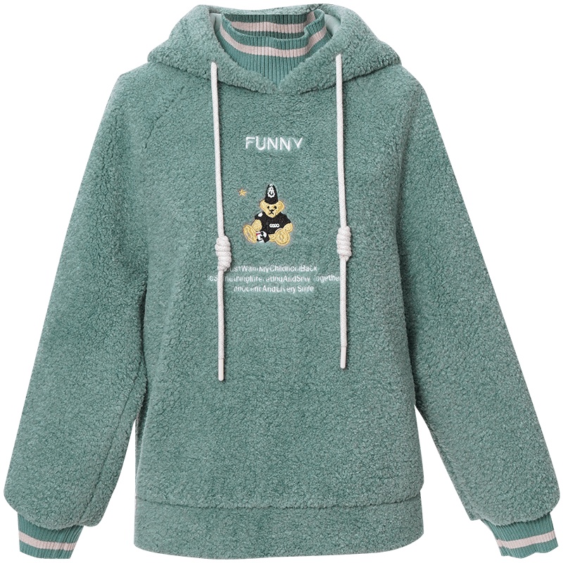 OUNIXUE欧昵雪 | [连帽小熊卫衣]秋冬季休闲羊羔毛长袖宽松加绒ins上衣女