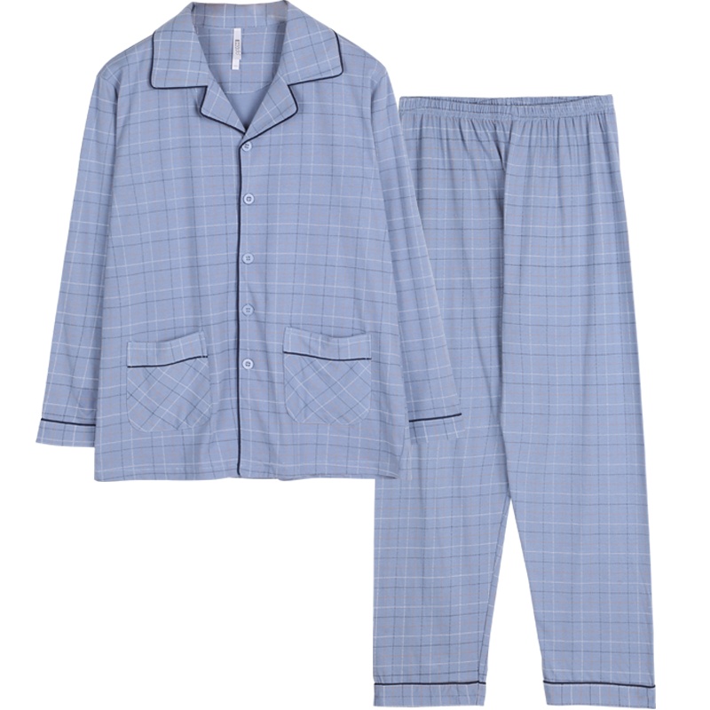 红豆(HODO)居家情侣睡衣春秋男长袖全棉格子家居服套装纯棉宽松睡衣