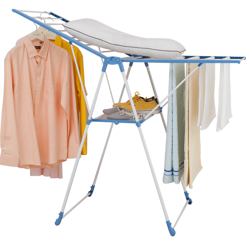 宝优妮韩式凉衣架落地折叠室外毛巾架阳台晒被子架家用晾衣服架子 DQ0820浅蓝色