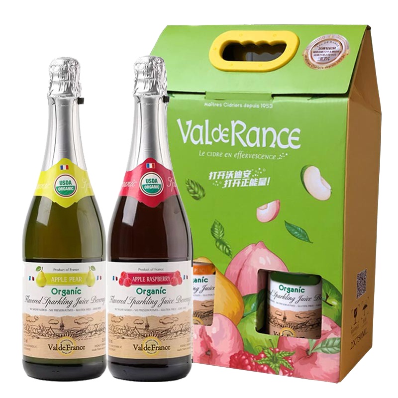 沃迪安无醇无酒精有机果酒 法国诺曼底 750ml双支礼盒装 (树莓味+香梨味)