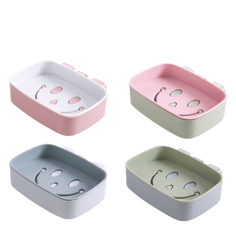 壁挂款 1个北欧白+1个北欧粉+1个北欧绿 粘贴肥皂盒创意沥水卫生间壁挂式免打孔笑脸双层大号皂架托香皂盒