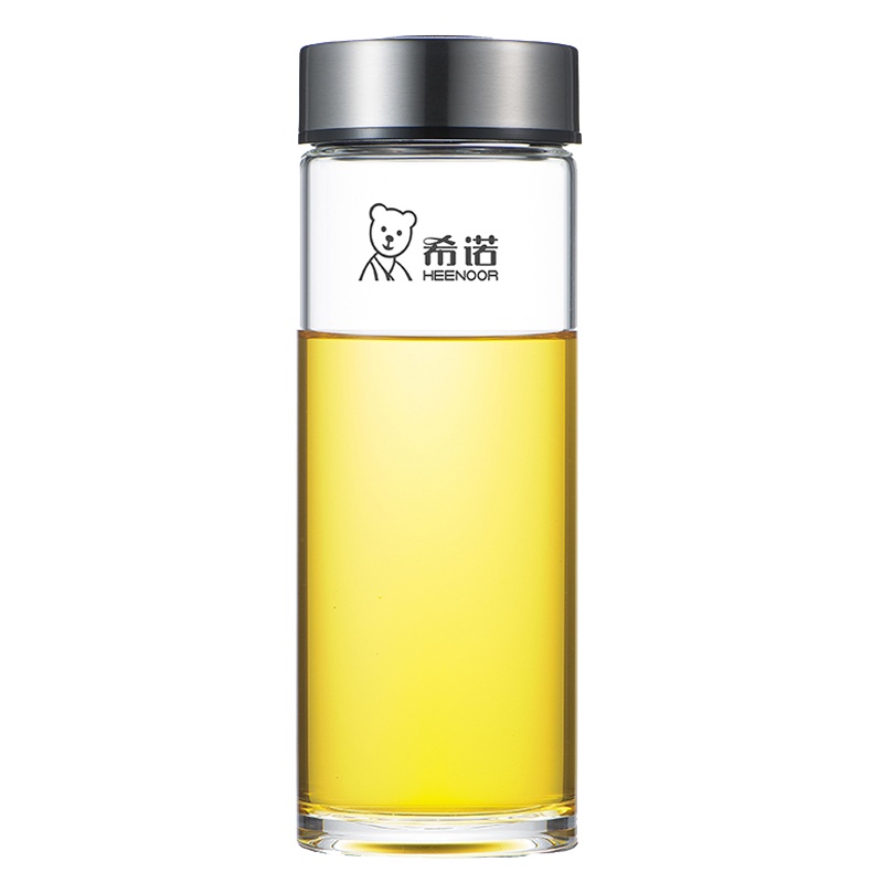 希诺玻璃杯单层加厚大容量喝水杯家用透明杯子男办公带盖泡茶杯子XN-6016 380ML