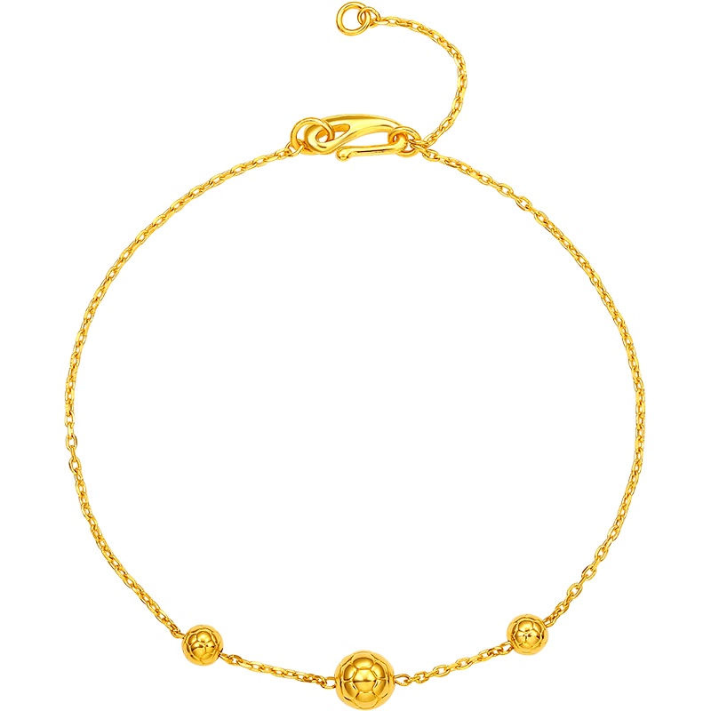 周大生黄金手链女款足金3D硬金足金花球圆珠手镯官方正品送女友