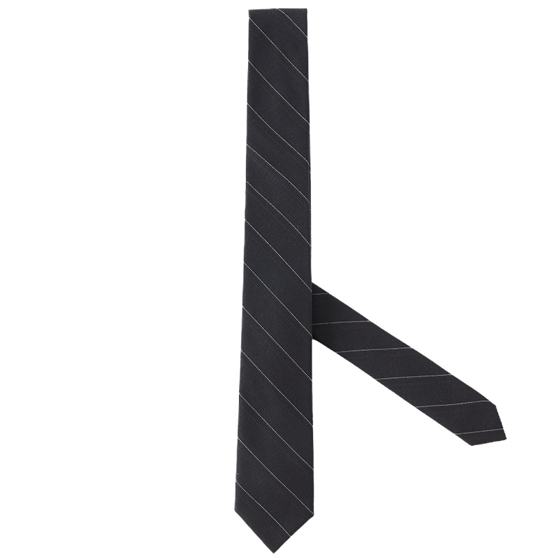 培罗蒙(Baromon)男士黑色条纹羊毛领带正装商务蓝色灰色手打结婚新郎男领带