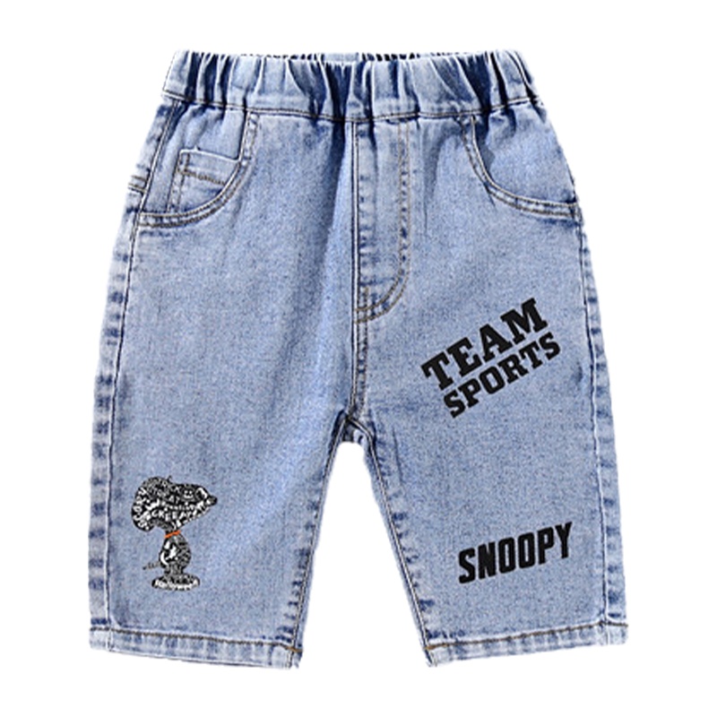 史努比童装男童短裤儿童牛仔中裤宝宝五分裤中大童裤子