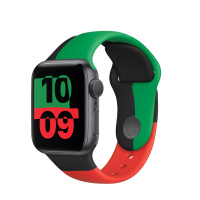 [官方正品]2020年新款 苹果 Apple Watch Series 6 44毫米 GPS版 深灰色铝金属表壳 黑色绿色红色运动型表带 苹果智能手表