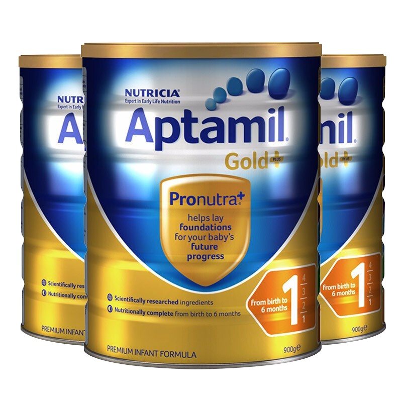 【恢复接单 需身份证】澳洲进口Aptamil新西兰爱他美金装婴儿奶粉1段0-6月900g*3罐