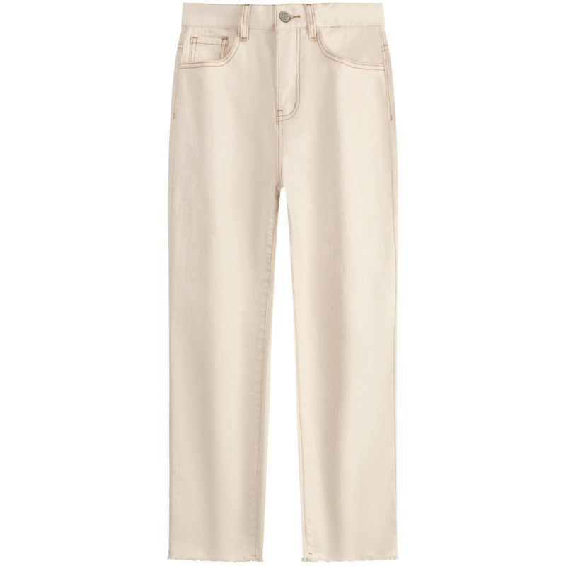 OtherMix毛毛边小直筒牛仔裤女2021春新款高腰宽松米老爹裤子初春