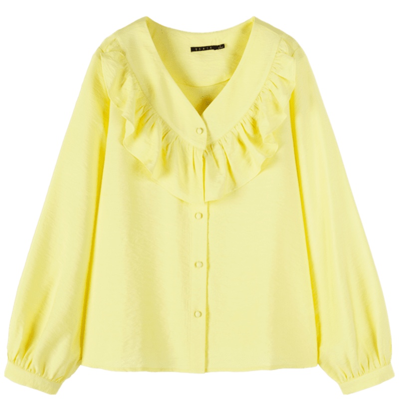 【满198减100预估价：61】森马长袖衬衫女夏季时尚白色清新荷叶边上衣衬衣甜美白寸衫仙