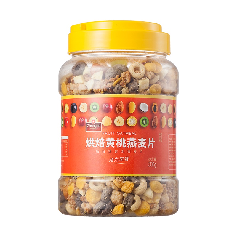 众德网红泡酸奶烘焙坚果水果谷脆燕麦片500g 黄桃燕麦脆 速食冲饮