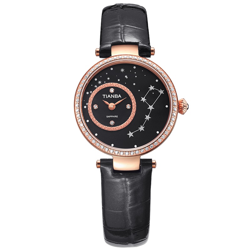 天霸(TIANBA)名媛系列女士手表 时尚休闲个性小表盘皮带石英表 女 TL3036.01PK 黑色