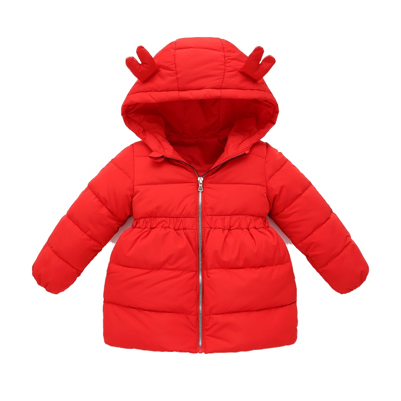 2019胖胖象冬季新款P35加厚女童小孩中长款连帽羽绒服外套长款