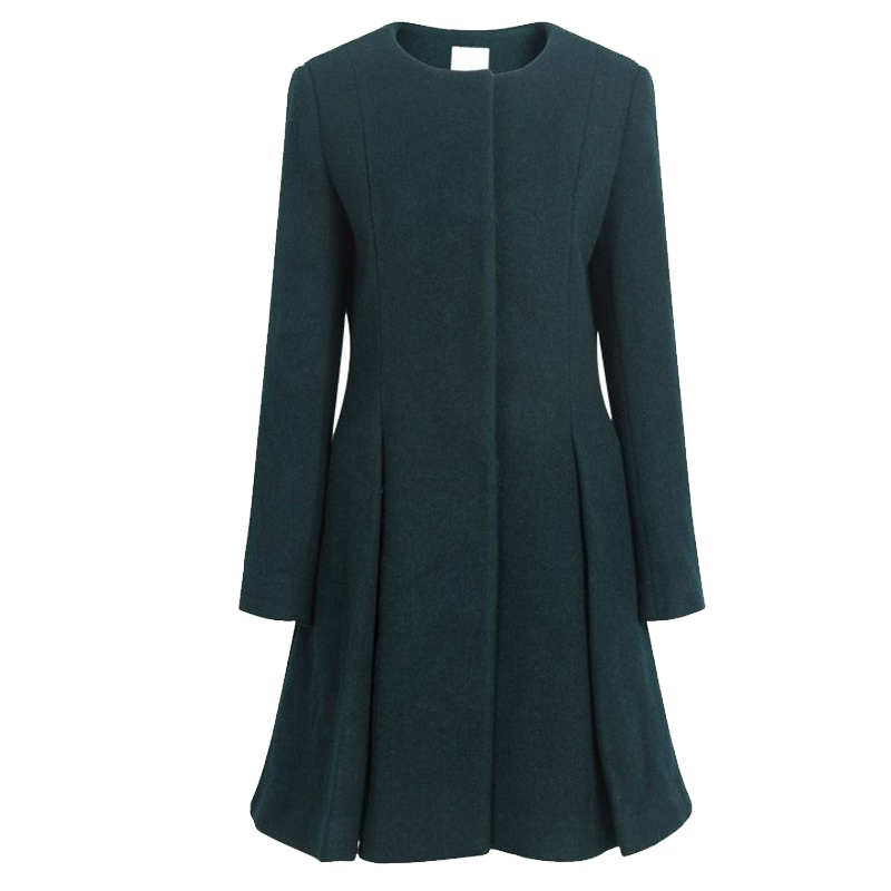 【福利款】拉夏贝尔冬款修身收腰中长款呢大衣圆领毛呢外套