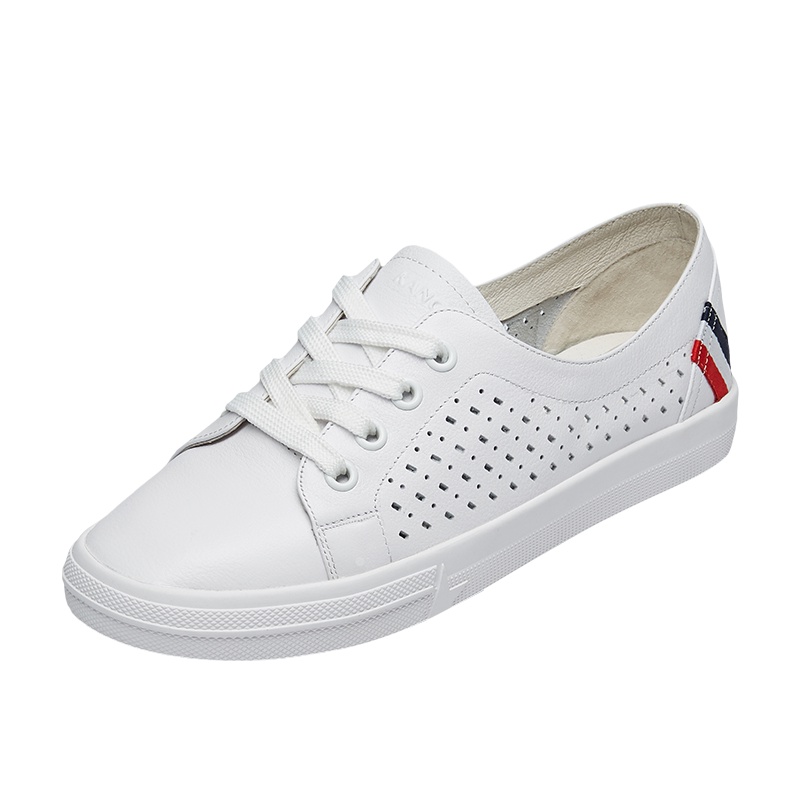康奈女鞋 秋季新品时尚休闲浅口镂空透气系带休闲鞋平底小白鞋护士鞋15284014