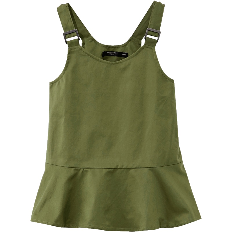 [1件3折价:81]米喜迪mecity童装春季女童时尚军绿背带连衣裙荷叶边下摆潮