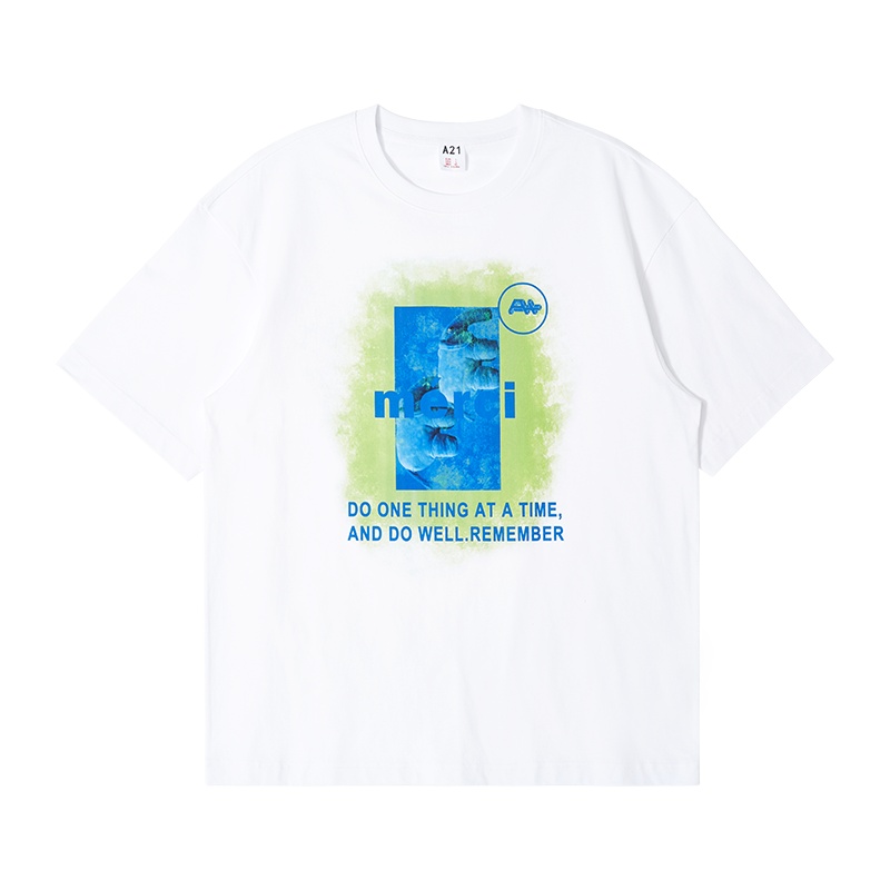 A21夏季2021男装新款 宽松圆领情侣装T恤衫短袖TEE休闲女百搭男士