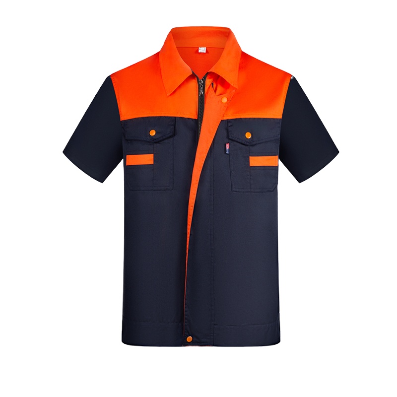 翻领拼色拉链劳保服短袖608