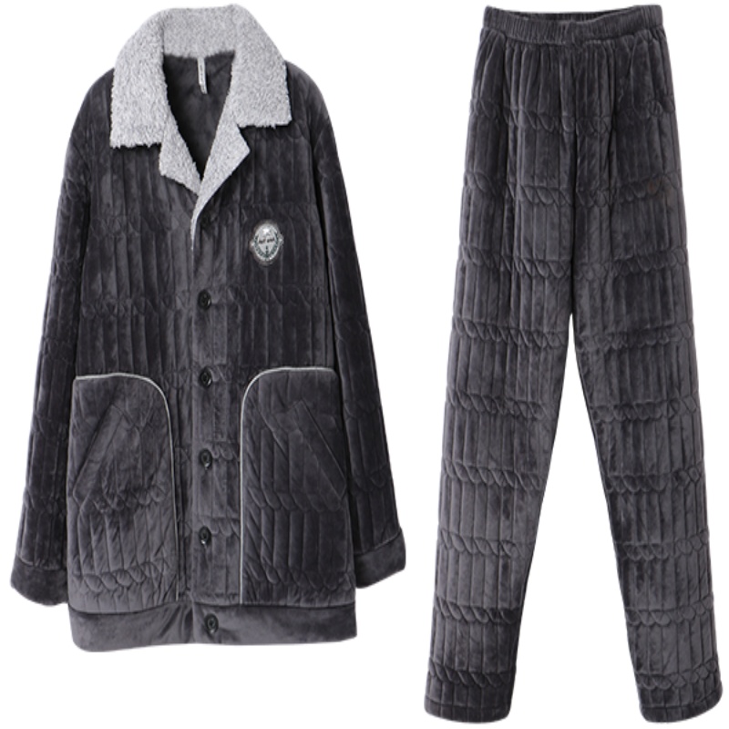 安之伴睡衣男晚秋开衫套装夹棉家居服