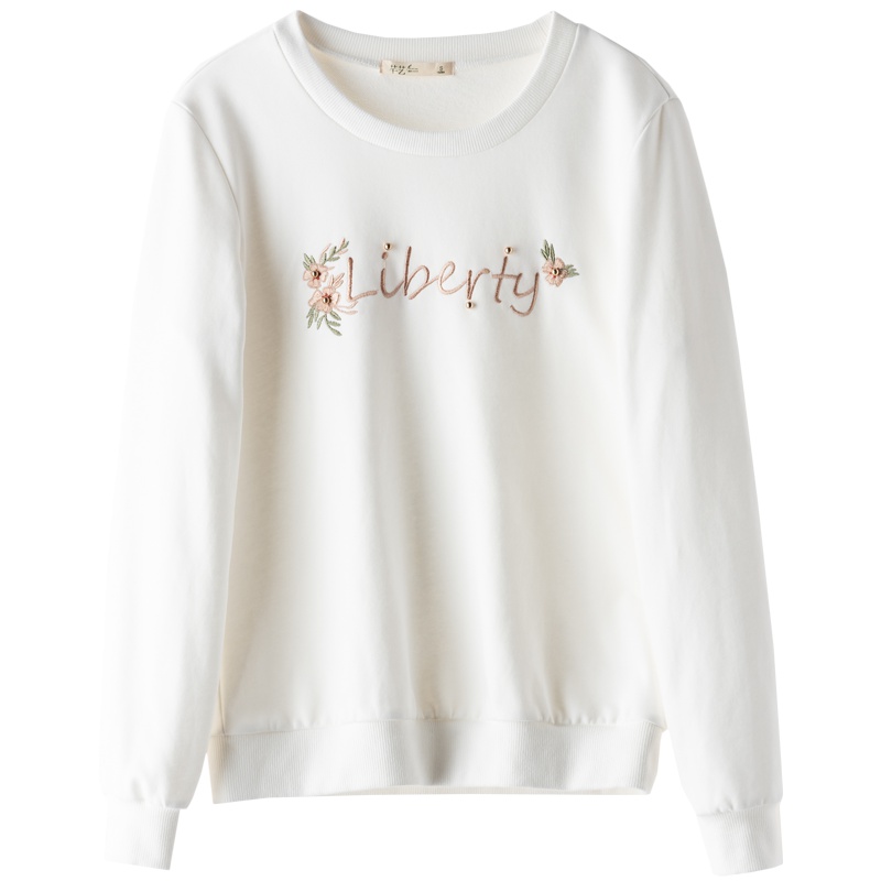 芊艺白色长袖卫衣女2019新款秋季韩版原宿风圆领套头宽松慵懒风上衣10539