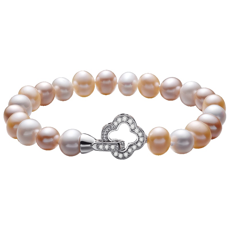 佰色传情(BRIR)近圆强光粉紫色淡水珍珠手链正品送女友礼物