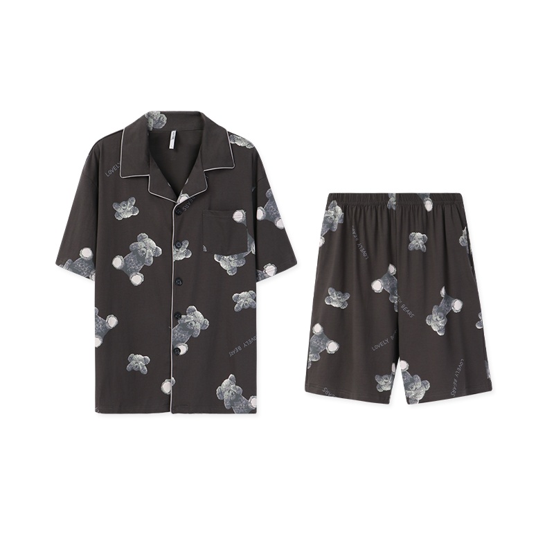 纯棉弹力针织印花五分袖男套装