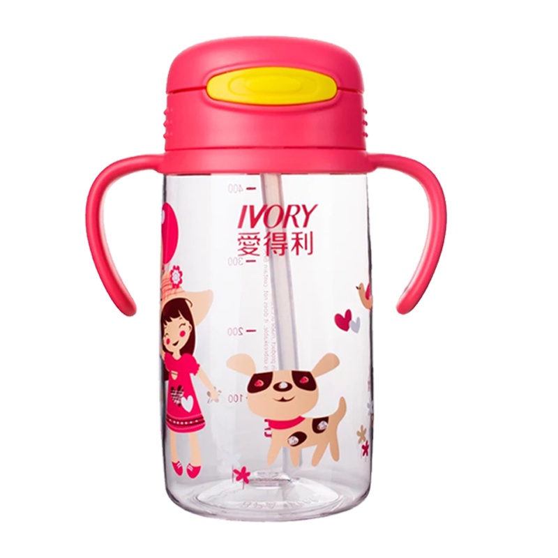 爱得利水壶Tritan特丽透吸管杯儿童400mL宝宝带吸管喝水壶带把柄 红色/AF123