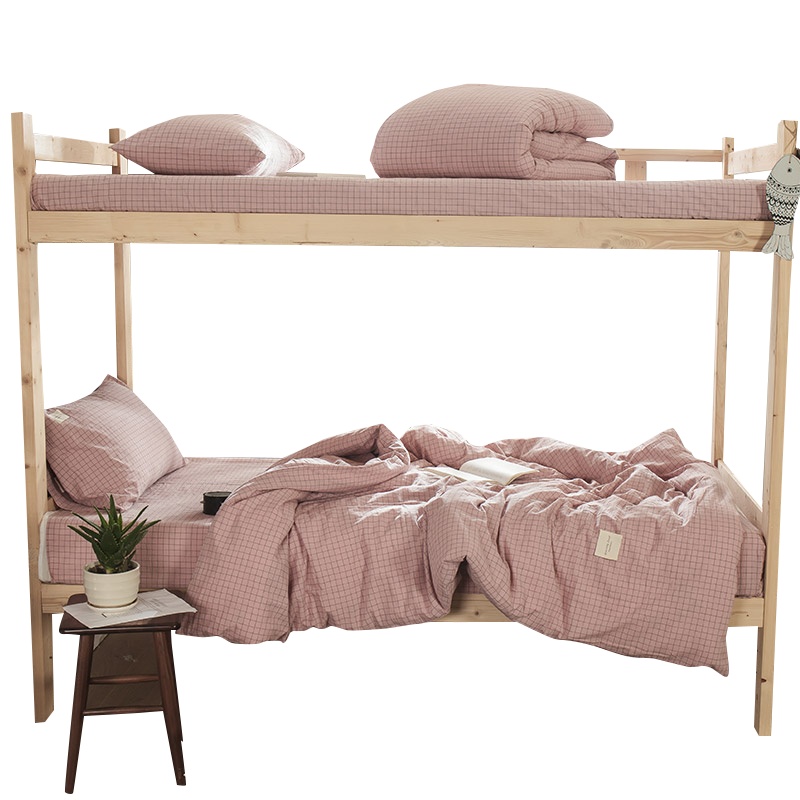 婵思 粉小格系列时尚全棉色织水洗棉单被套