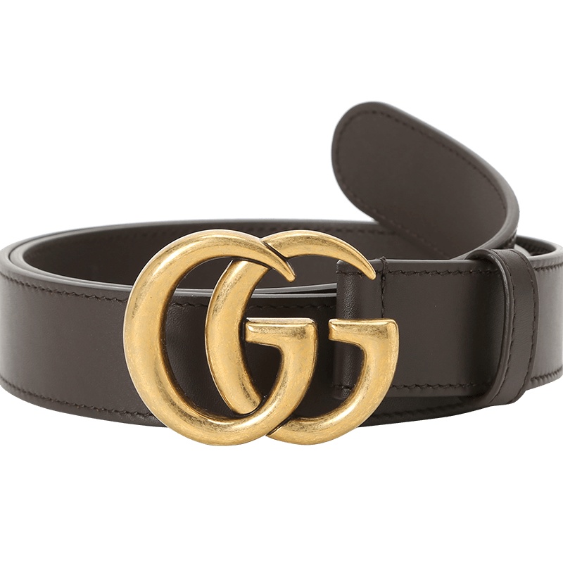 古驰GUCCI 腰带3.0D 双G饰扣哑光头 光面皮414516金扣 女款腰带女士皮带