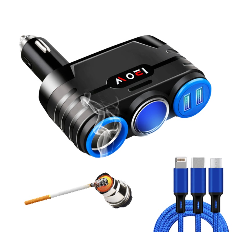 点烟器一拖二多功能汽车充转接多用插头母座一分三usb车载充电器