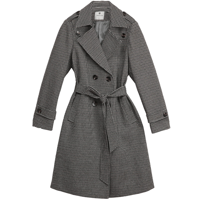 千仞岗早春新款时尚女士格子风衣腰带韩版气质中长款