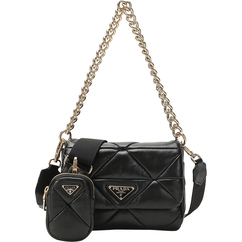 PRADA 普拉达 女士 System系列羊皮仿古手提单肩斜挎包带挂饰零钱包 1BD292 2DMO