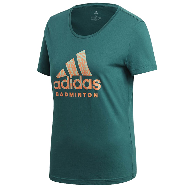 阿迪达斯 (adidas)春夏羽毛球短袖男女款圆领T恤纯棉休闲运动短袖 针织速干透气 女款绿色DI0451 (S-X