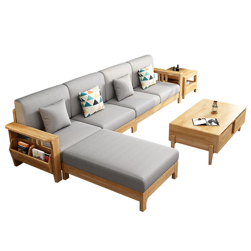一米色彩 沙发 北欧实木沙发组合左贵妃右转角大小户型布艺储物 客厅家具
