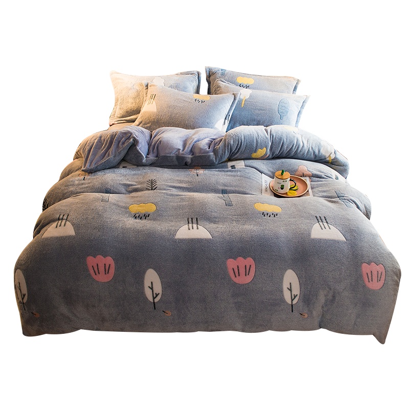 北极绒/Bejirog家纺雪花绒四件套秋冬加厚立体印花双拼法莱绒水晶绒三件套