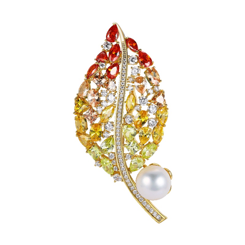 佰色传情(BRIR)气质高雅淡水珍珠胸花胸针叶子