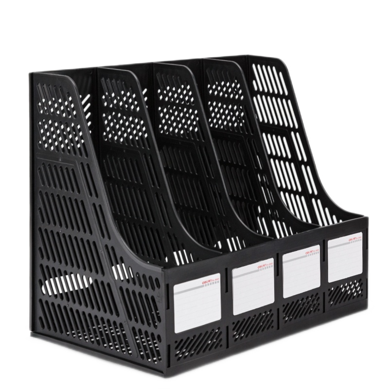 得力(deli) 四联镂空桌面文件框 四栏带标签稳固文件栏/文件筐/资料框 9848