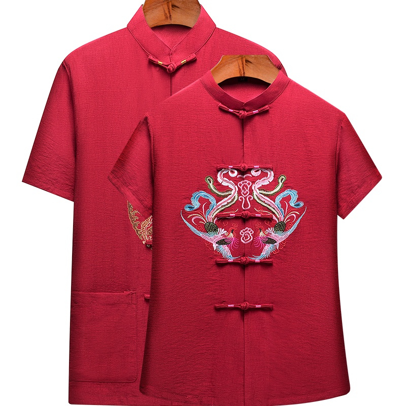 情侣唐装男女夏季短袖套装中式爸妈婚礼服老人过寿生日衣服中国风