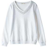 芊艺白色套头长袖卫衣女秋装2019新款韩版原宿风v领上衣10618