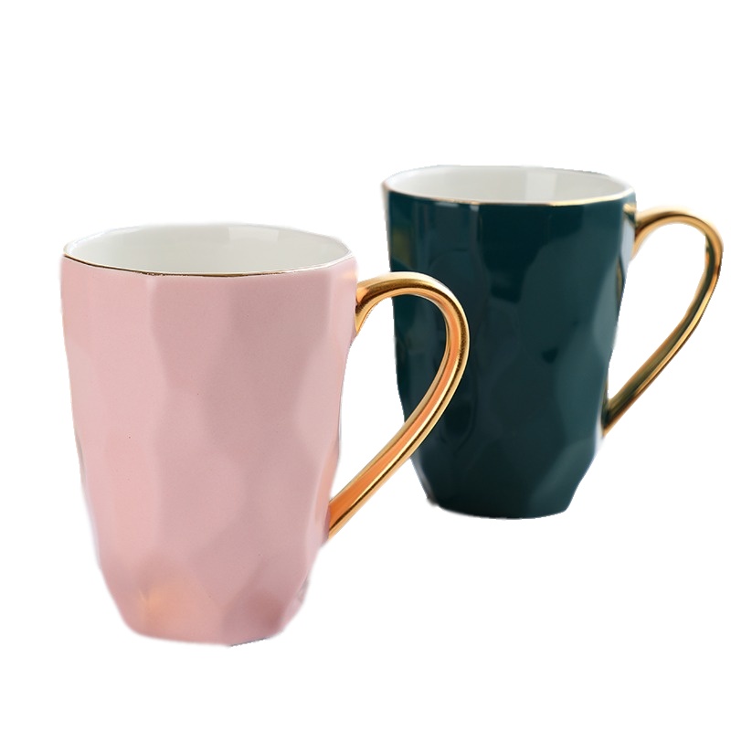 色釉高档陶瓷水杯家居办公室电影休闲简约水杯金把