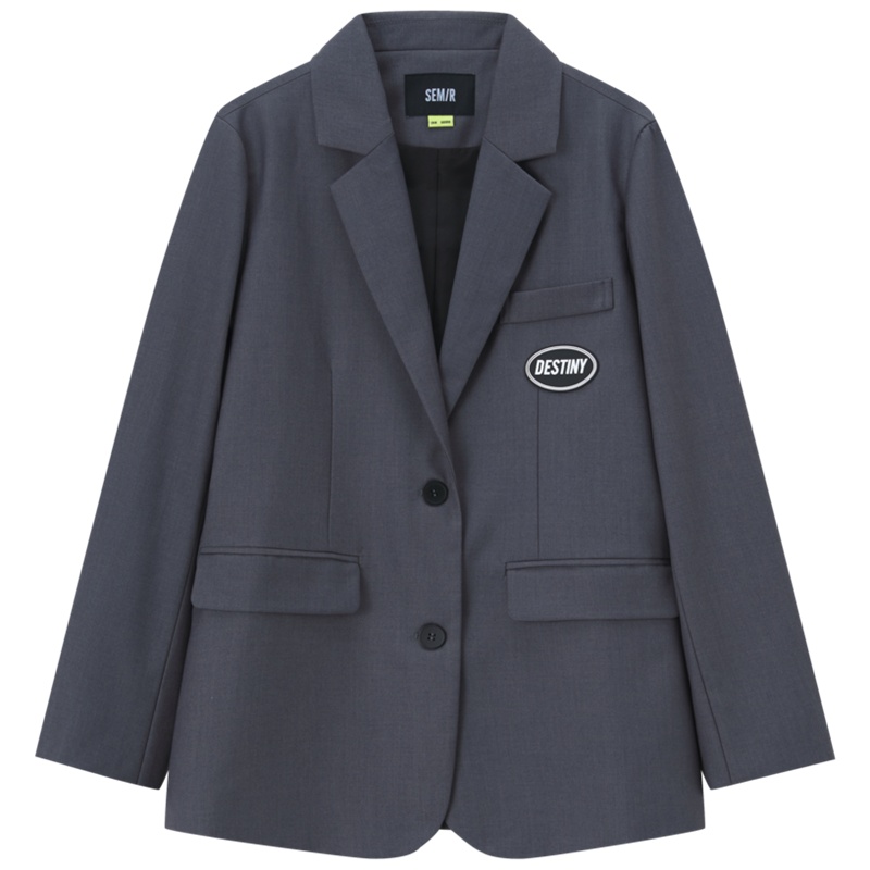 【满198减100预估价：176】森马西装外套女早春新款宽松中长款休闲西服女士黑色网红复古设计