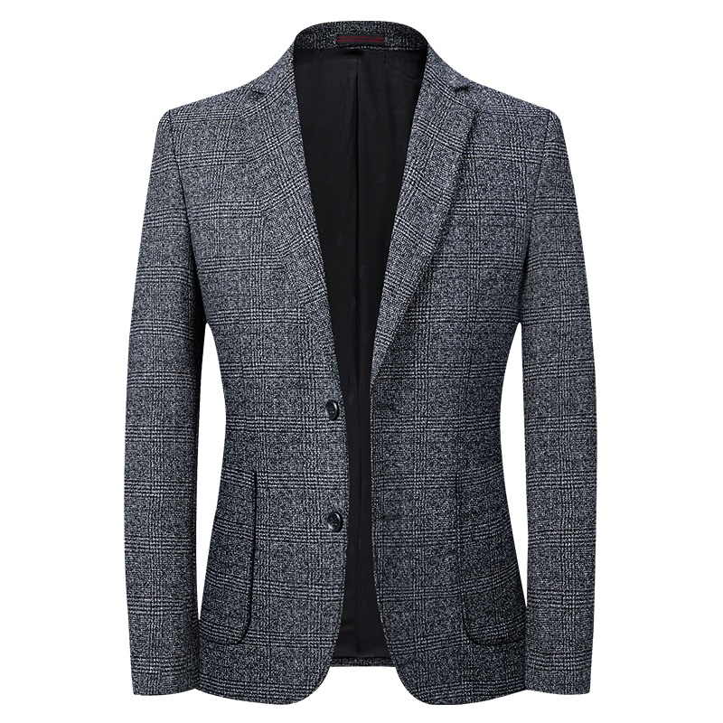 莱诗伯特休闲西装男季格子男式小西装中年修身外套