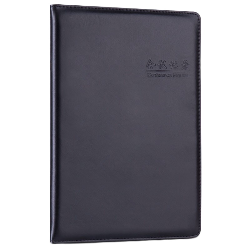 得力(deli) 大号基础款会议记录本皮面本 16K80张 办公记事本笔记本子 7949 黑