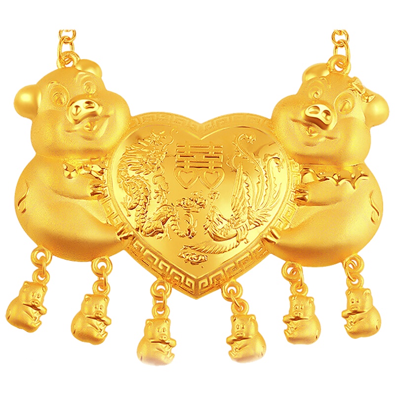 佐喜佑福 黄金项链女款 套链吊坠永结同心金猪牌套装大气婚嫁系列9999足金 约15克 CLCYYF1020CX