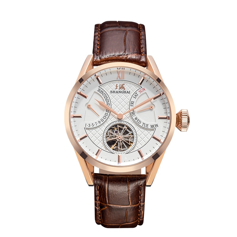 上海手表上海牌手表男士四叶草多功能系列全自动机械手表男士国民腕表时尚潮流皮带国潮颜值男士手表HL0199R