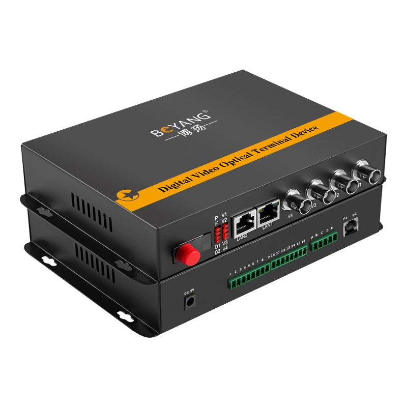 博扬(BOYANG)多功能综合业务光端机 2路双向音视频+1路百兆以太网 单模单纤20km 1对BY-2Vv2Aa-1E