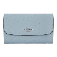 COACH 蔻驰 奢侈品 欧美时尚简约女士蓝色皮革短款钱包钱夹